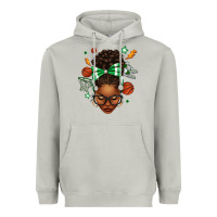 Moon Dust Afro Messy Bun Basketball Green Bow Heavyweight Hoodie - texasbilliewilder