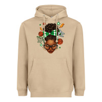 Mushroom Afro Messy Bun Basketball Green Bow Heavyweight Hoodie - texasbilliewilder