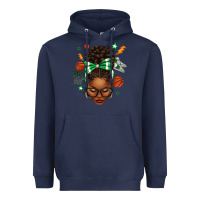 Navy Afro Messy Bun Basketball Green Bow Heavyweight Hoodie - texasbilliewilder