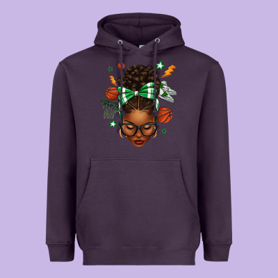 Afro Messy Bun Basketball Green Bow Heavyweight Hoodie Designed By Texasbilliewilder