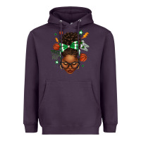 Plum Afro Messy Bun Basketball Green Bow Heavyweight Hoodie - texasbilliewilder