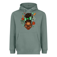Sage Afro Messy Bun Basketball Green Bow Heavyweight Hoodie - texasbilliewilder