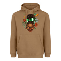 Toasted Coconut Afro Messy Bun Basketball Green Bow Heavyweight Hoodie - texasbilliewilder
