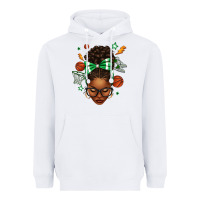 White Afro Messy Bun Basketball Green Bow Heavyweight Hoodie - texasbilliewilder