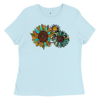 Baby Blue western sunflowers Ladies Tee - RanaPortraitStore
