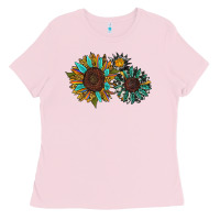 Bubblegum Pink western sunflowers Ladies Tee - RanaPortraitStore
