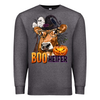 Charcoal Heather Boo Heifer Cow with Halloween Premium Sweatshirt - texasbilliewilder