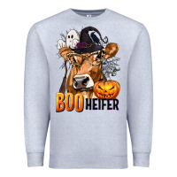Heather Grey Boo Heifer Cow with Halloween Premium Sweatshirt - texasbilliewilder
