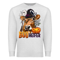 Oatmeal Heather Boo Heifer Cow with Halloween Premium Sweatshirt - texasbilliewilder