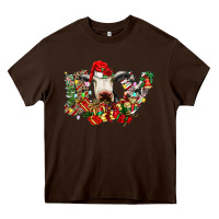 Chocolate Brown christmas joy cow Heavy Core Tee - CowhideDigitalArt