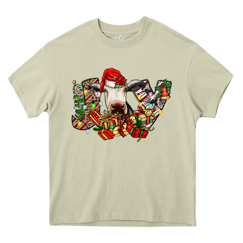 Christmas Joy Cow Heavy Core Tee by CowhideDigitalArt | Teevron