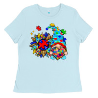 Baby Blue autism sunflower gnome Ladies Tee - Zillion Design Studio