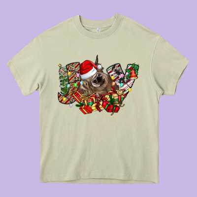Christmas Joy Highland Cow Heavy Core Tee Designed By Cowhidedigitalart