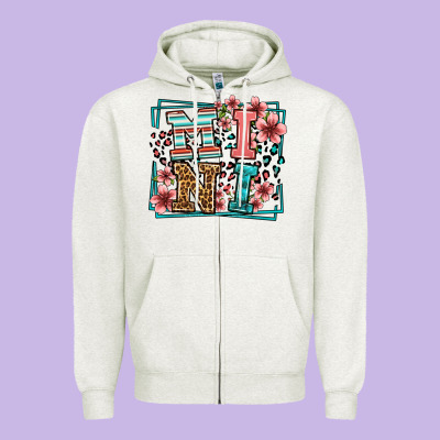 Floral Leopard Frame Mini Zipper Hoodie Designed By Lillyallendesigns