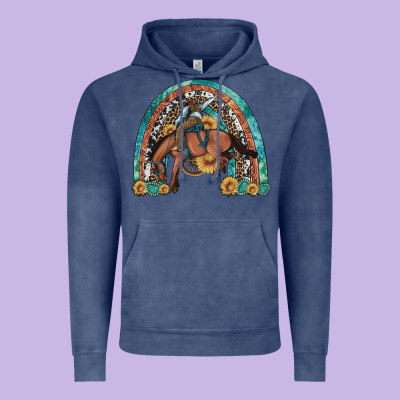 Bucking Bronco Rodeo Rainbow Vintage Hoodie Designed By Artiststas