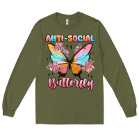 Army Green anti social butterfly Long Sleeve Tee - MaliasSmallBusiness