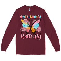 Burgundy anti social butterfly Long Sleeve Tee - MaliasSmallBusiness