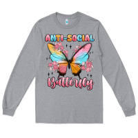 Heather Grey anti social butterfly Long Sleeve Tee - MaliasSmallBusiness