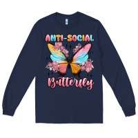 Navy anti social butterfly Long Sleeve Tee - MaliasSmallBusiness