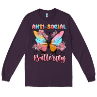 Plum anti social butterfly Long Sleeve Tee - MaliasSmallBusiness