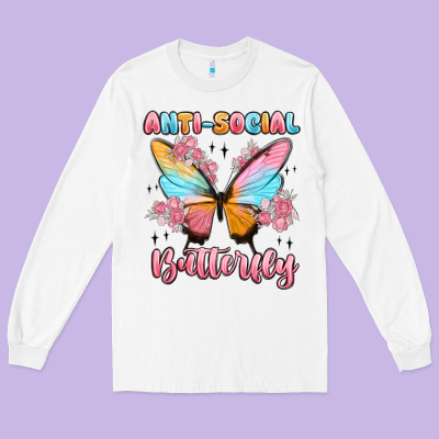 Anti Social Butterfly Long Sleeve Tee Designed By Maliassmallbusiness