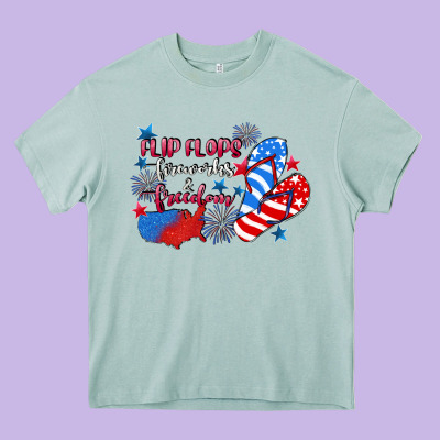 Flip Flops Fireworks & Freedom 4th Of July Heavy Core Tee Designed By Cowgirlartshop
