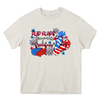 Cream Flip flops fireworks & freedom 4th of july Heavy Core Tee - CowGirlArtShop
