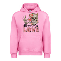Fuchsia Pink Skull all you need is love Urban Hoodie - FaDigitalArtStudio