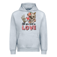 Heather Grey Skull all you need is love Urban Hoodie - FaDigitalArtStudio