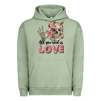 Pigment Oil Green Skull all you need is love Urban Hoodie - FaDigitalArtStudio