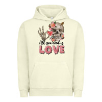 Pigment Pistachio Skull all you need is love Urban Hoodie - FaDigitalArtStudio