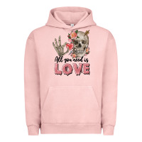 Pigment Salmon Skull all you need is love Urban Hoodie - FaDigitalArtStudio