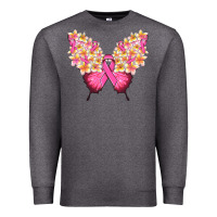 Charcoal Heather Pink ribbon Breast Cancer butterfly Premium Sweatshirt - NancyCooperArtShop