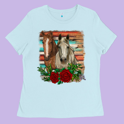 Horses With Roses Ladies Tee Designed By Ranaportraitstore
