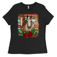 Black horses with roses Ladies Tee - RanaPortraitStore