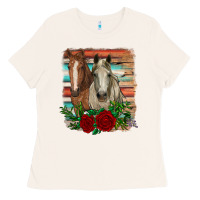 Bone horses with roses Ladies Tee - RanaPortraitStore