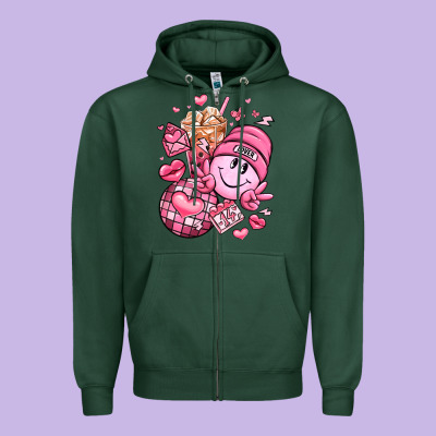 Retro Valentines Day Zipper Hoodie Designed By Lillyallendesigns