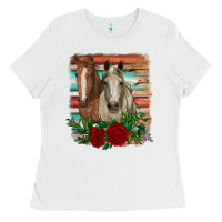 White horses with roses Ladies Tee - RanaPortraitStore