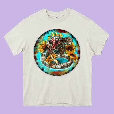 Rattlesnake And Sunflower Heavy Core Tee Designed By Barkaloodesign