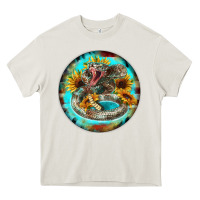 Cream rattlesnake and sunflower Heavy Core Tee - BarkalooDesign