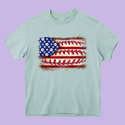 Baseball American Flag Heavy Core Tee Designed By Neo Western