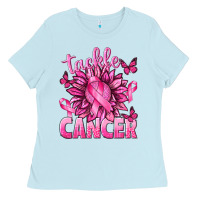 Baby Blue Tackle Cancer with Sunflower Ladies Tee - texasbilliewilder
