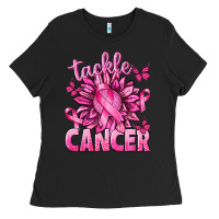 Black Tackle Cancer with Sunflower Ladies Tee - texasbilliewilder