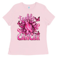 Bubblegum Pink Tackle Cancer with Sunflower Ladies Tee - texasbilliewilder