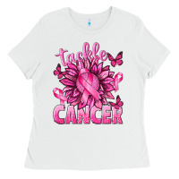 White Tackle Cancer with Sunflower Ladies Tee - texasbilliewilder