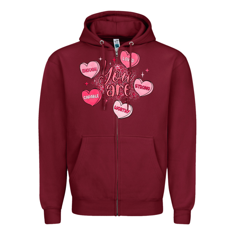 You Are Enough Valentines Day Zipper Hoodie by LillyAllenDesigns | Teevron