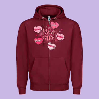 You Are Enough Valentines Day Zipper Hoodie Designed By Lillyallendesigns