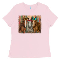 Bubblegum Pink horses with bandanas Ladies Tee - RanaPortraitStore