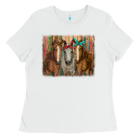 White horses with bandanas Ladies Tee - RanaPortraitStore