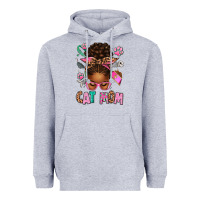 Heather Grey Afro Messy Bun Cat Mom Heavyweight Hoodie - texasbilliewilder